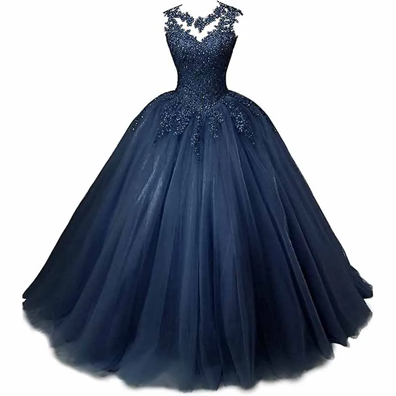 Women Beaded Lace Quinceanera Dresses Sweet 16 Appliques Prom Ball Gown