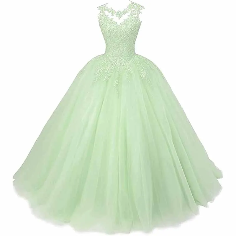 Women Beaded Lace Quinceanera Dresses Sweet 16 Appliques Prom Ball Gown