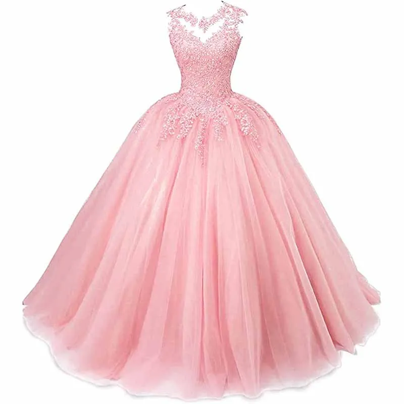 Women Beaded Lace Quinceanera Dresses Sweet 16 Appliques Prom Ball Gown