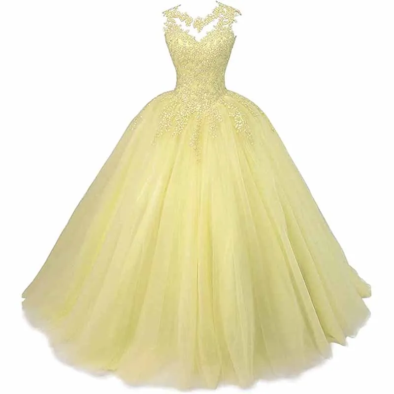 Women Beaded Lace Quinceanera Dresses Sweet 16 Appliques Prom Ball Gown