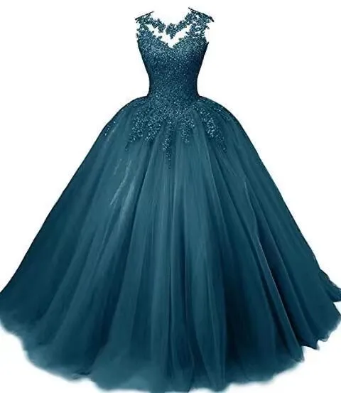 Women Beaded Lace Quinceanera Dresses Sweet 16 Appliques Prom Ball Gown