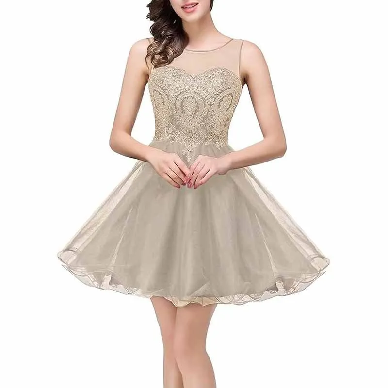 Women Gold Applique Homecoming Wedding Party Guest Dresses Gala Party Short Dress