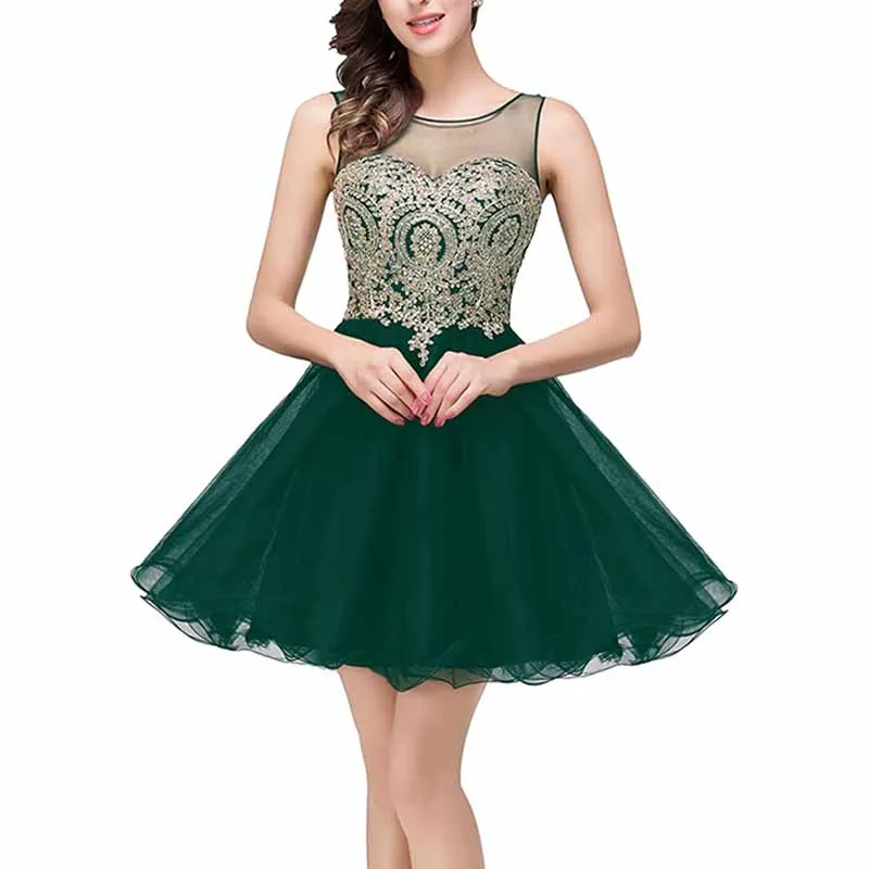 Women Gold Applique Homecoming Wedding Party Guest Dresses Gala Party Short Dress