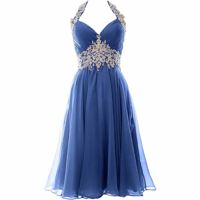 Women Halter Short Applique Homecoming Wedding Party Guest Dresses Gala Party Dress