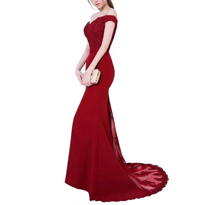 Women Long Lace Bridesmaid Dresses Off Shoulder Mermaid Wedding Dress