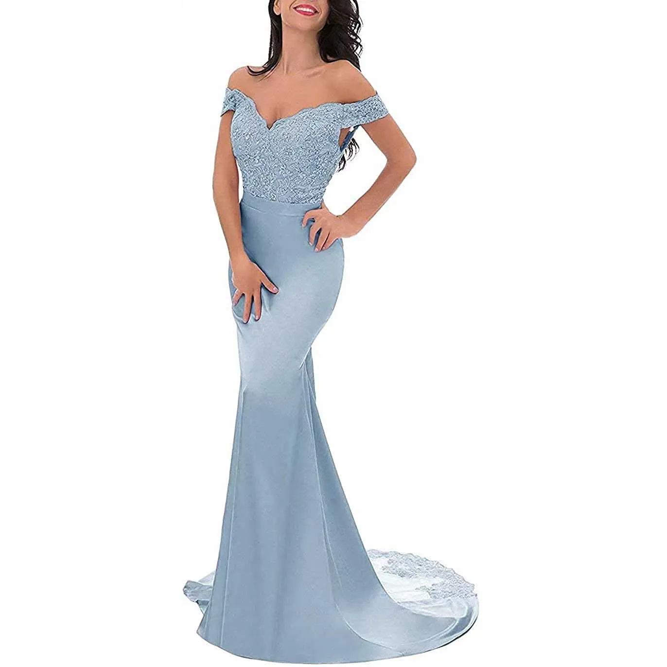 Women Long Lace Bridesmaid Dresses Off Shoulder Mermaid Wedding Dress