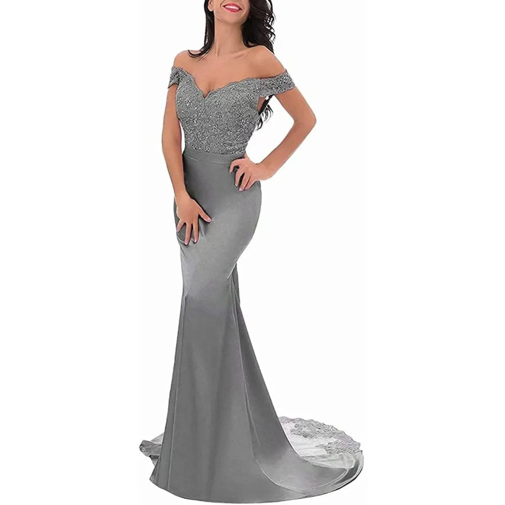 Women Long Lace Bridesmaid Dresses Off Shoulder Mermaid Wedding Dress