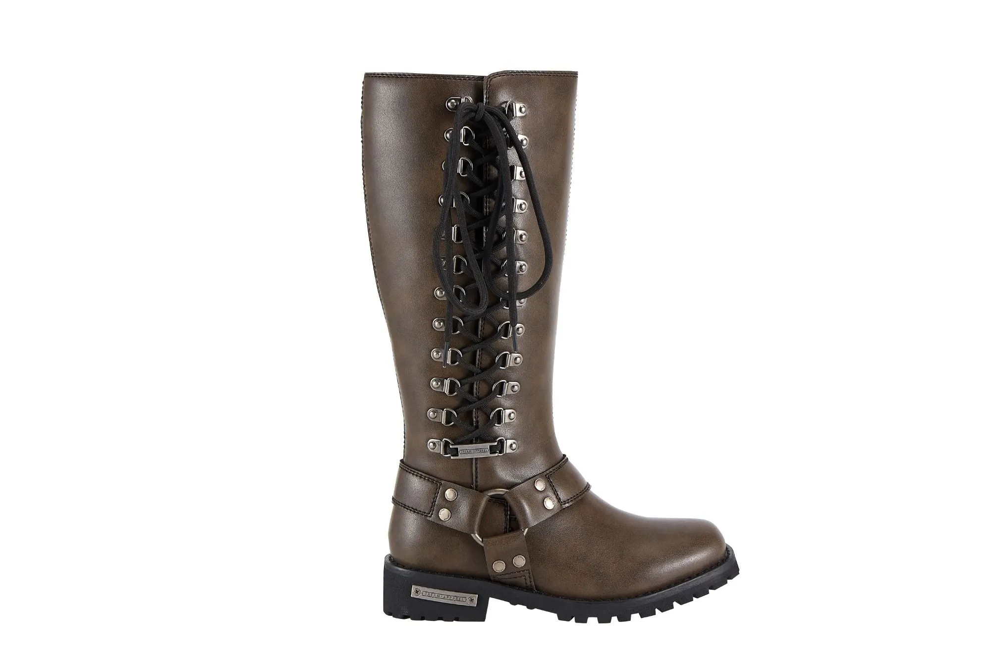 Women's Long Laced and Zipper Side Biker Boots Brown