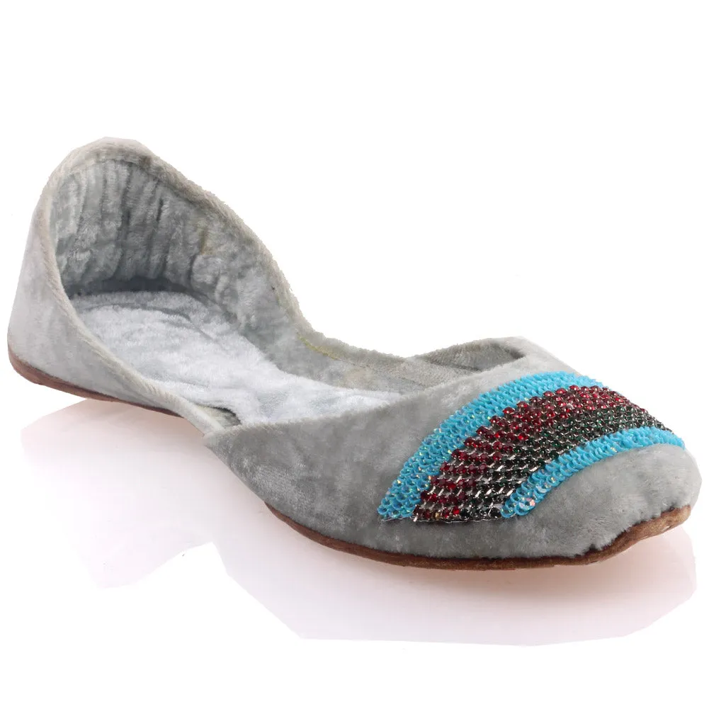 Womens ‘Patra’ Beaded Leather Flat Indian Pump