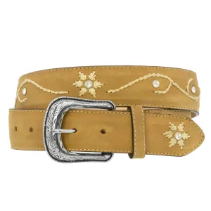 Womens Sand Floral Embroidered Leather Western Cowboy Belt - #425