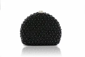 Womens Semi Circle Pearl Clutch Bag Pearls Bride Bridal Hand Black